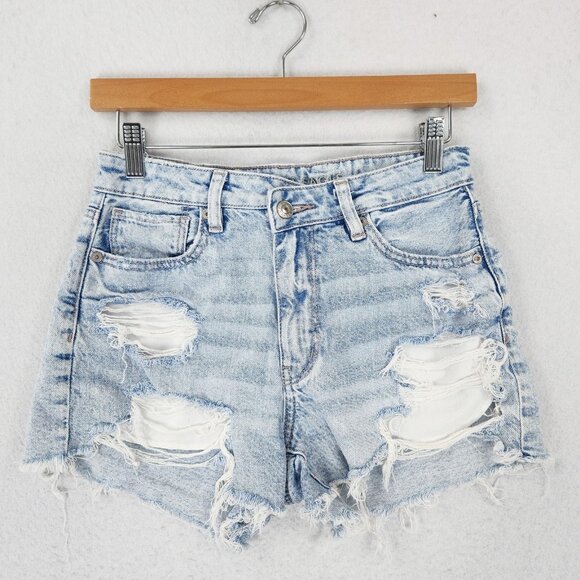 American Eagle Shorts Womens 2 Blue Mom Short Strigid Distressed Cut Off Denim - Picture 1 of 13